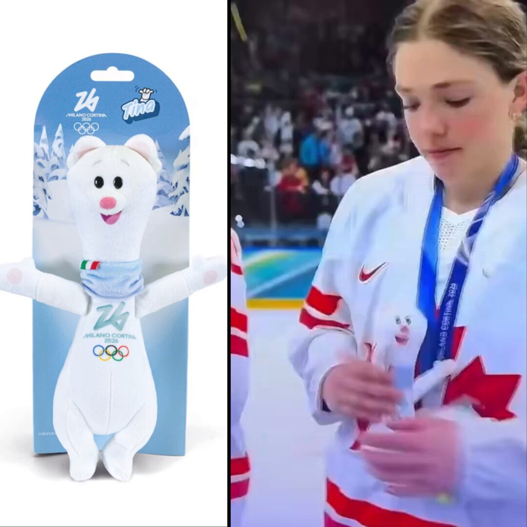 Team Canada women's hockey team handed stuffed animals while on the ice after losing to Team USA in overtime. The women didn't seem too thrilled as they were handed a stuffed animal named Tina, who is the official mascot of the 2026 Winter Olympics. Brutal.
