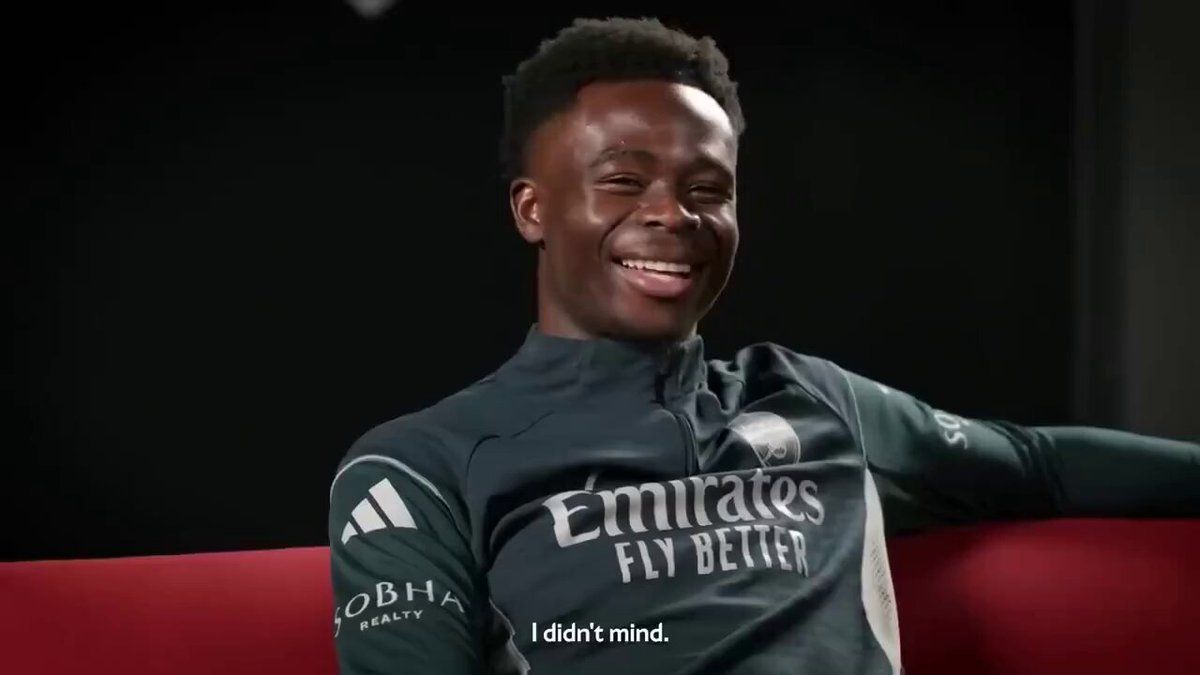 “My favourite Nigerian song I heard when I was young was ‘Oleku.’ Banger!.” - Arsenal star Bukayo Saka speaks with British actor and Black Panther star, Daniel Kaluuya 🎥: ⁦Arsenal⁩