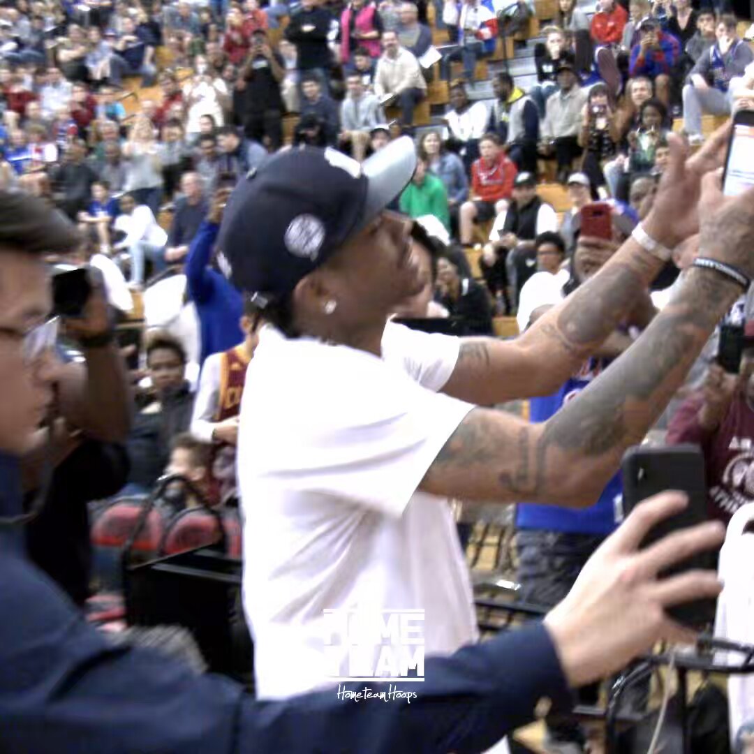 Allen Iverson vibing to Jeezy and Bankroll Fresh with the crowd at the Iverson Classic