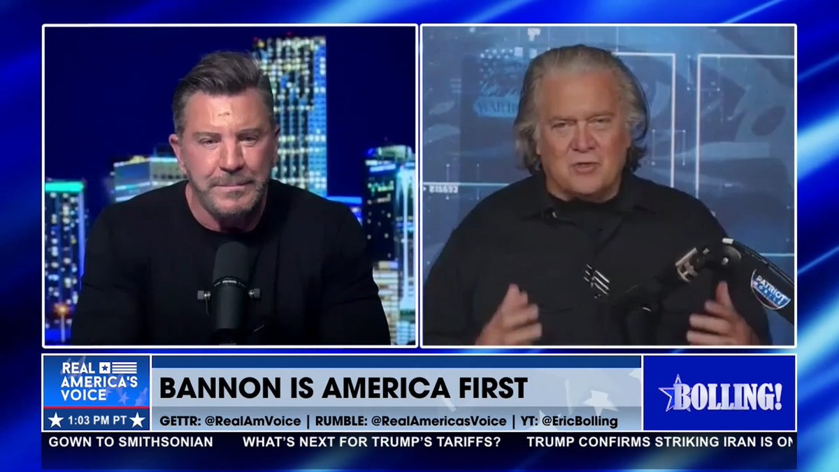 "STEVE BANNON IS THE INVENTOR... OF AMERICA FIRST" Bannon’s WarRoom and 🇺🇸 ERIC BOLLING 🇺🇸 celebrate one year of Bolling! on RAV.