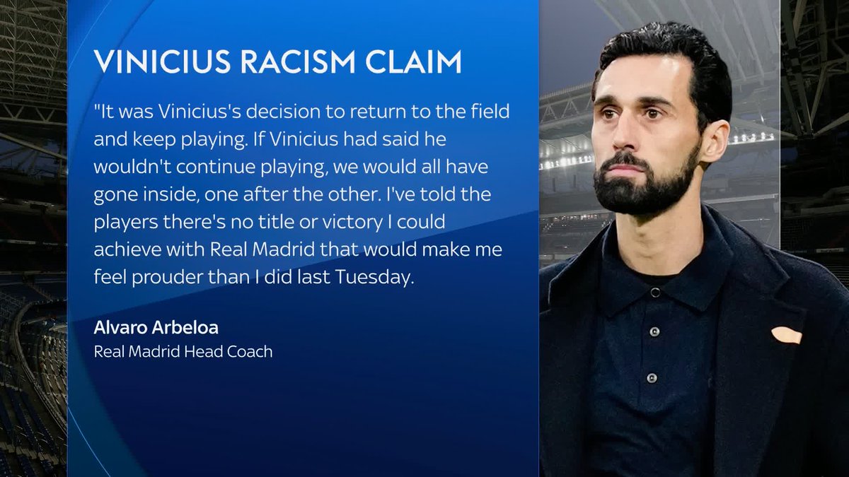 Real Madrid head coach Alvaro Arbeloa has spoken out following Vinicius Junior's claim that he was allegedly racially abused by Benfica 's Gianluca Prestianni.