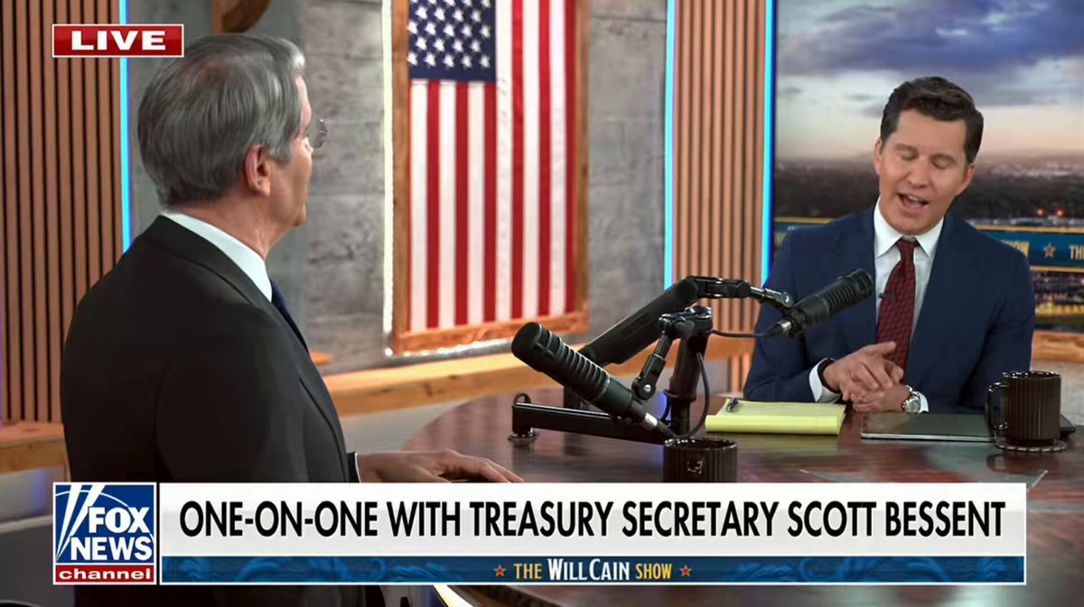 Will Cain teased Scott Bessent about “robust conversations.” Bessent replied: “I’m from a small town in South Carolina… you can always take it outside. Don’t mess with the Low Country of South Carolina either.”