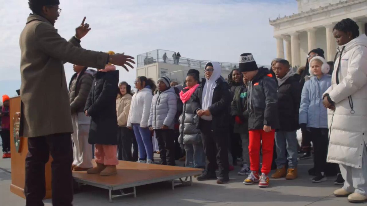 In awe of DC Public Schools students standing where history was made. Check out Watkins ES 5th graders carrying on their school's 2⃣2⃣-year tradition of reciting Dr. King's “I Have a Dream” speech at the Lincoln Memorial 💙 #BlackHistoryMonth