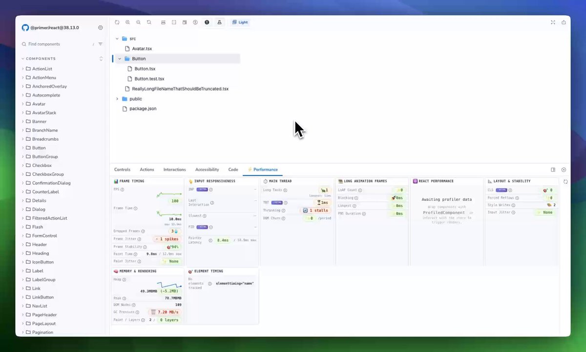 GitHub's storybook add-on for real-time performance profiling is now open sourced 🥳
