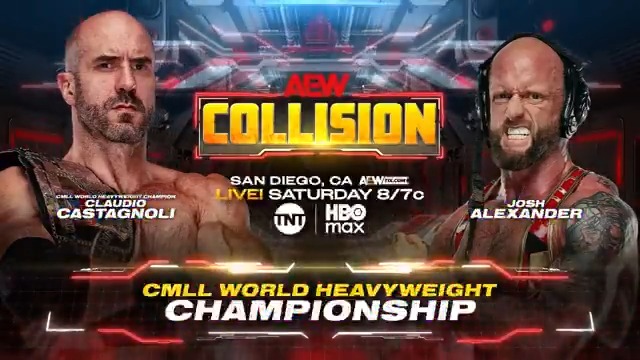 #AEWCollision LIVE, 8/7c on TNT + HBO Max Tomorrow, 2/21! CMLL World Heavyweight Title Claudio vs Josh Alexander The Invisible Hand wants the CMLL World Heavyweight Title on the mantle of The Family + Claudio is ready to put the title on the line, TOMORROW!