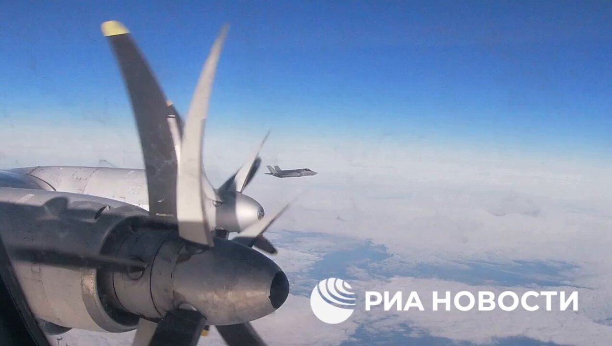 Russian Strategic missile carriers Tu-95MS carried out a planned flight over the neutral waters of the Bering Sea with aerial refueling. NATO interceptors can be seen shadowing the Russian bomber.