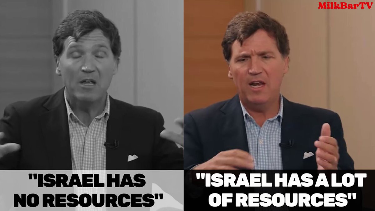 Tucker Carlson directly CONTRADICTS himself in his Ambassador Mike Huckabee interview - ONE MINUTE: “Israel has A LOT OF RESOURCES.” THE NEXT MINUTE: “This is a country (Israel) the size of New Jersey with NO RESOURCES.” Israel is valuable when Tucker wants to make one point, then of no value when he wants to make a different point. Zero consistency.