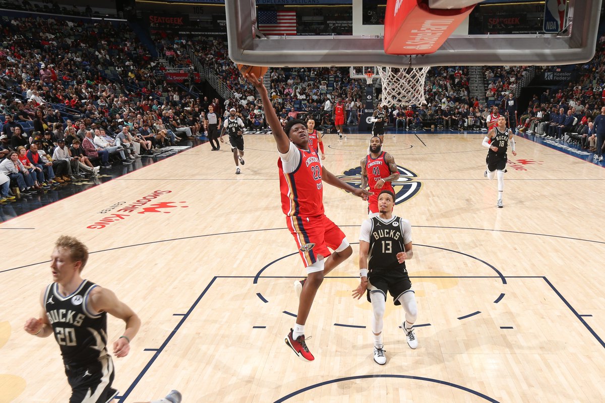 Derik Queen vs the Bucks: 18 PTS (7-10 FG) 8 REB 4 AST 3 STL 2 BLK #Pelicans | Maryland Men’s Basketball