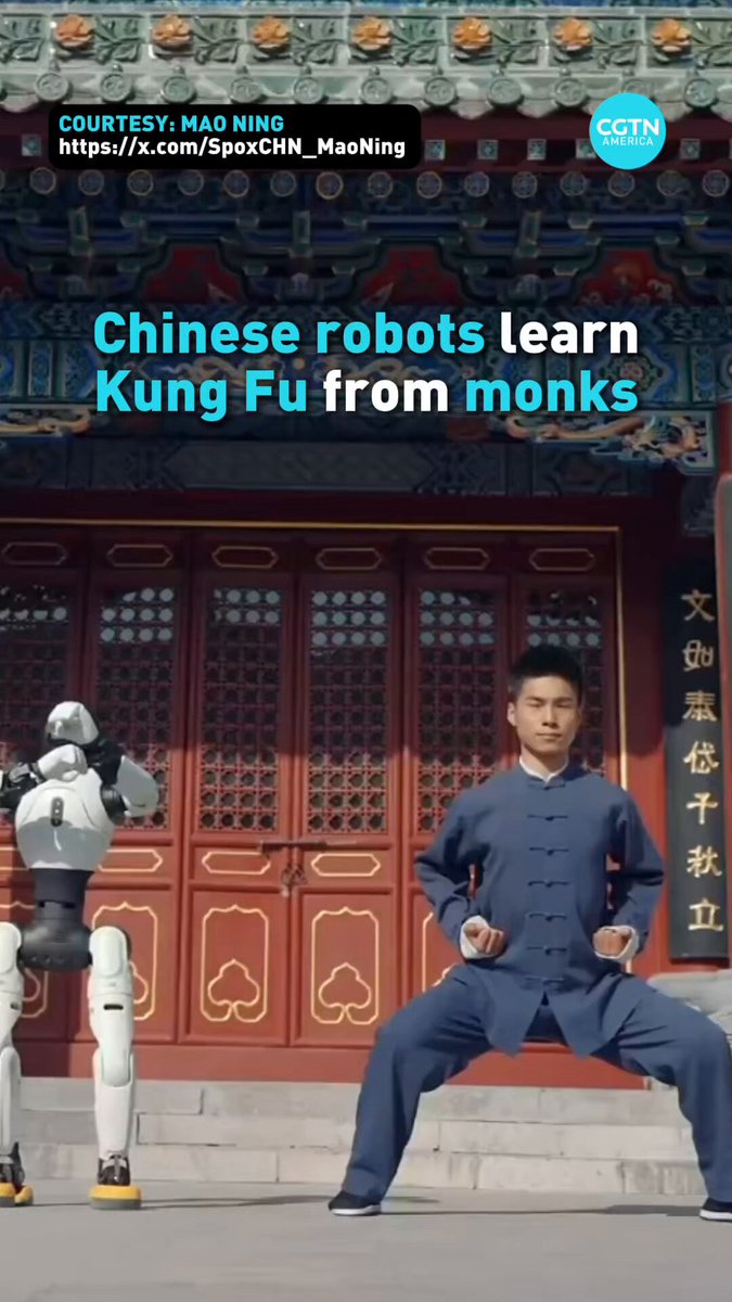 🇨🇳 | En el famoso Templo Shaolin, en la provincia de Henan, en el centro de China, ha llegado una nueva clase inusual. Robots humanoides entrenan junto a monjes, practicando el difícil Kung Fu Shaolin.