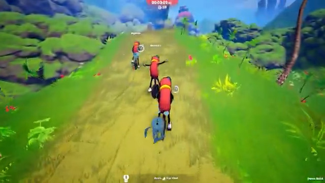 In 'Unicycle Together' you are a team of 2-4 sausages who have try and keep your balance to transport a bomb to the mountains peak before the fuse runs out