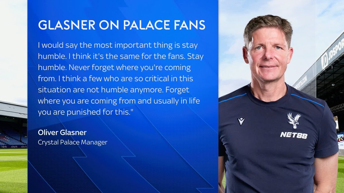 "Stay humble, never forget where you're coming from" 😳 Oliver Glasner has hit back at Crystal Palace fans after recent chants for him to be sacked after a poor run of form 👀