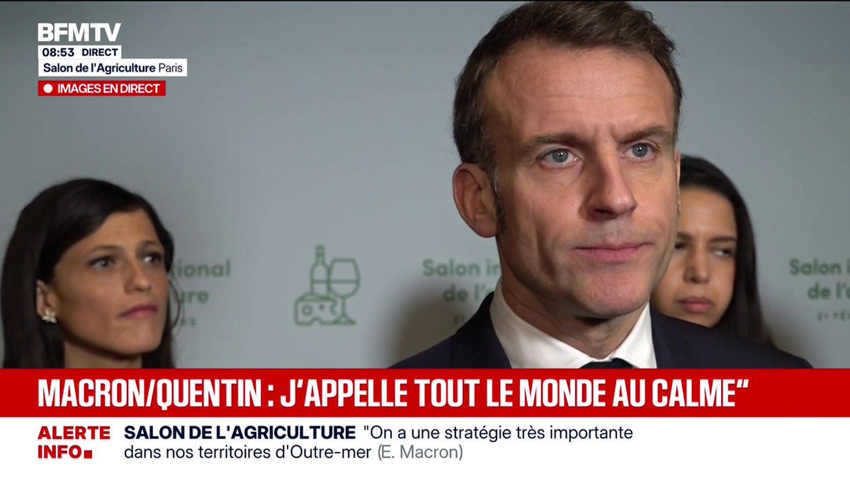 [ 🇫🇷 FRANCE ] 🔸 Emmanuel Macron appelle « tout le monde au calme » et annonce la tenue, en début de semaine, d’une réunion consacrée aux « groupes d’action violente », lors d’une interview à l’inauguration du Salon de l’agriculture.