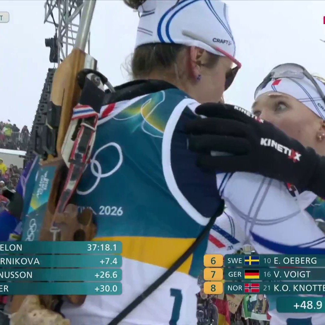 Magnifique Océane Michelon 🇫🇷 championne olympique 🏅 de la mass start ! 💙🤍❤️ Julia Simon 🇫🇷 décroche l'argent 🥈 Suivez les Jeux Olympiques de #MilanoCortina2026 en intégralité sur Eurosport et HBO Max