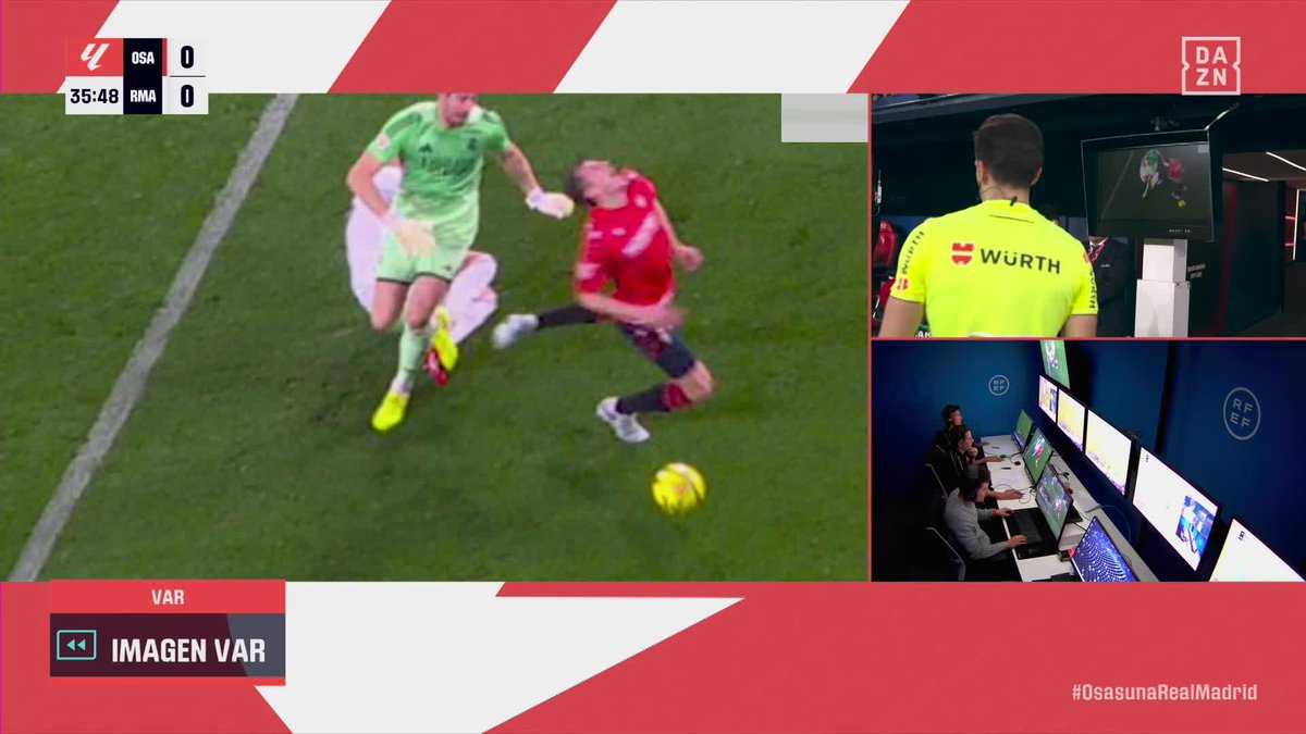 PENALTI A FAVOR DE OSASUNA 📺 El árbitro fue llamado por el VAR para ver la acción entre Courtois y Budimir y señaló penalti en contra del Real Madrid #LALIGAenDAZN ⚽️