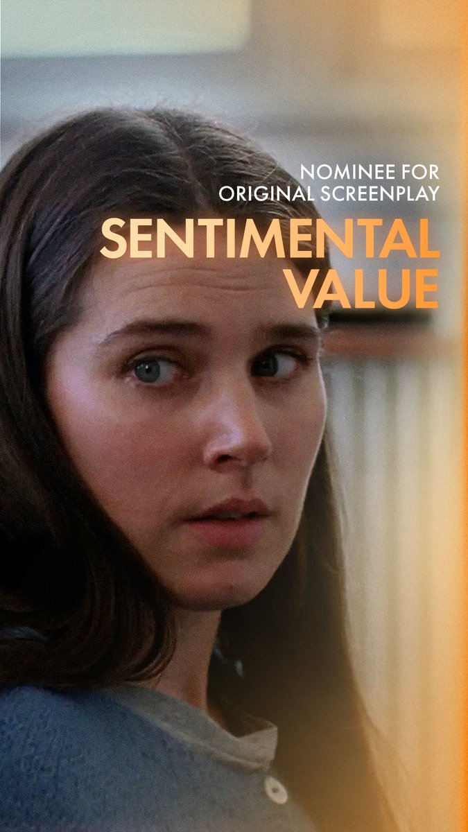 SENTIMENTAL VALUE, written by Eskil Vogt and Joachim Trier. Nominated for Writing (Original Screenplay) at the 98th Oscars. Watch the #Oscars LIVE on Sunday, March 15th, at 7e/4p on ABC and Hulu. #OnlyAtTheOscars