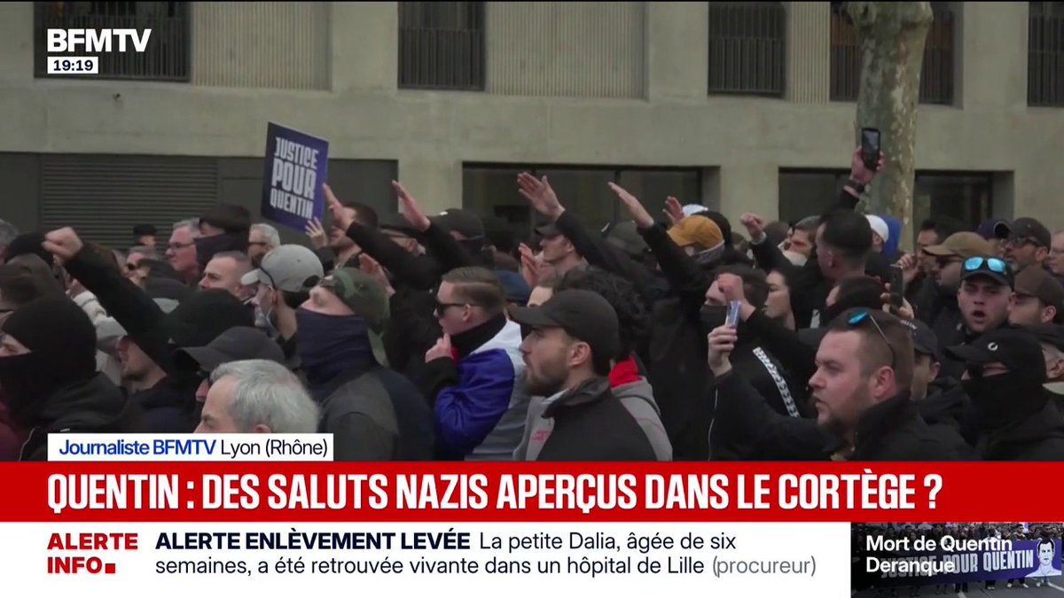 🇫🇷 FLASH INFO - Des individus ont effectué des SALUTS NAZIS pendant le cortège en hommage à Quentin à Lyon.