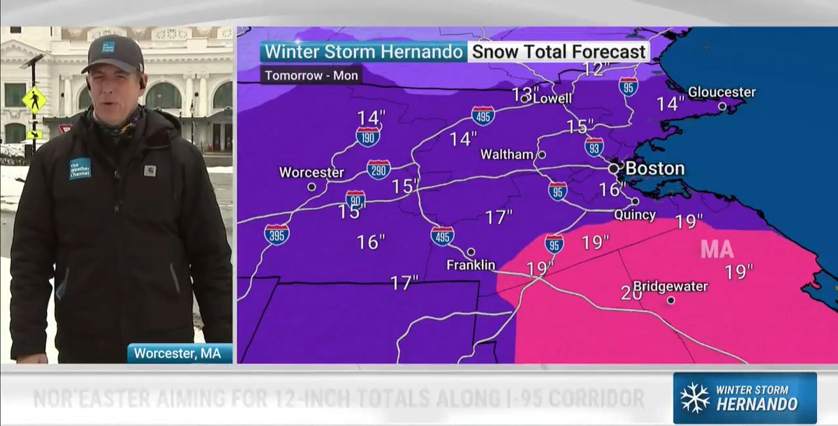 Meteorologist ReynoldsWolf is live in Worcester, Massachusetts, where conditions are expected to deteriorate as Winter Storm Hernando ramps up. Here is the latest on the timing of the heaviest snow and the impacts on your commute: