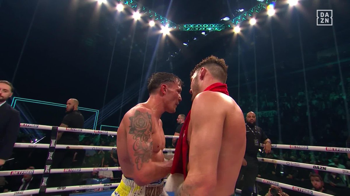 Respect from both fighters as Leigh Wood puts to bed the rivalry with the win again 👏 The noise at Motorpoint Arena Nottingham is deafening 🔊 #WoodWarrington2 | Live now on DAZN ▪️