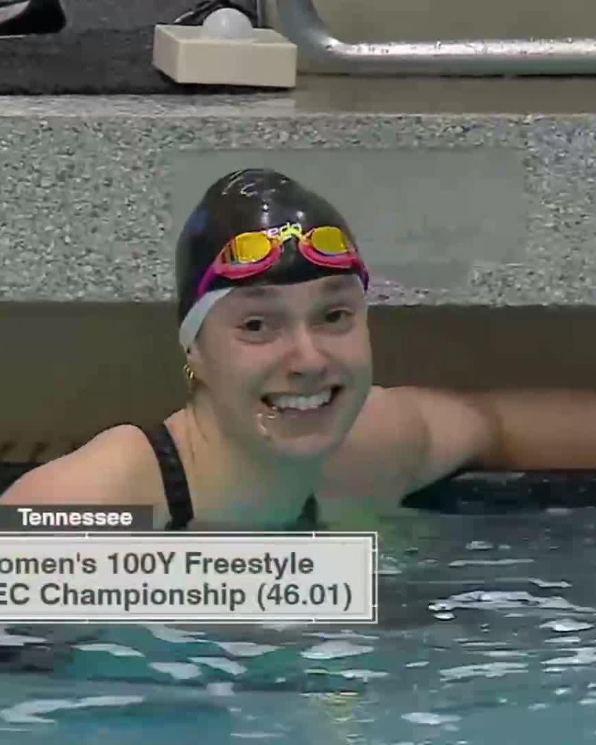 UNSTOPABLE. 3X CHAMP. 🤝 Camille Spink, 46.01 in the 100 Free! Tennessee Swimming & Diving x #SEChampionship