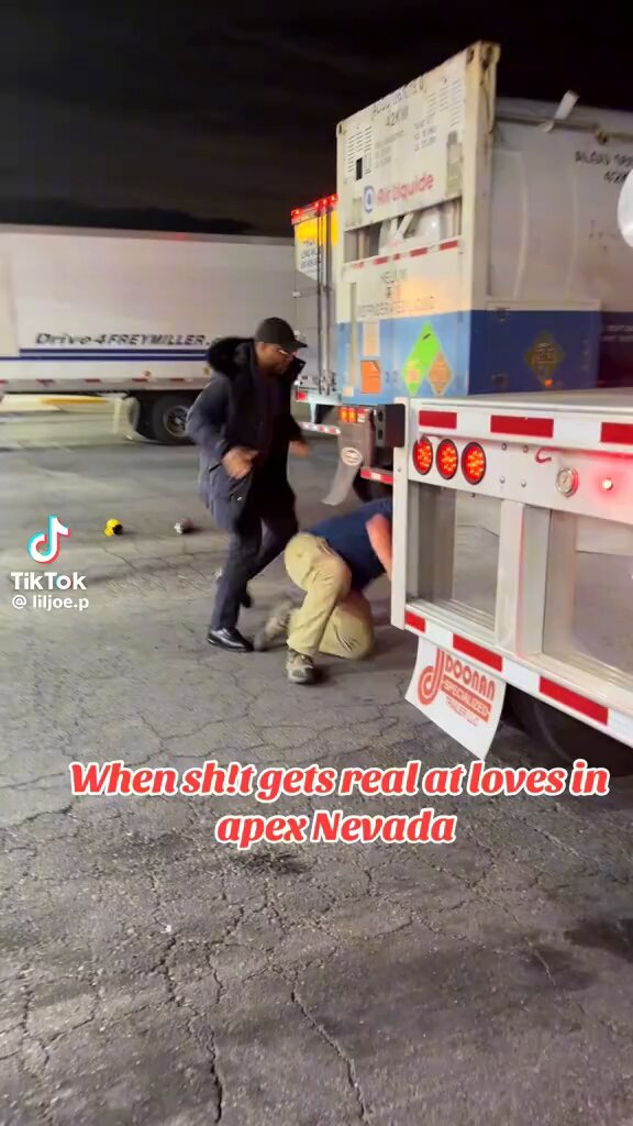 Apparently the older man being beaten was too slow getting back to his truck at a fuel stop. This dude should be arrested and the camera man is a punk for not stopping it