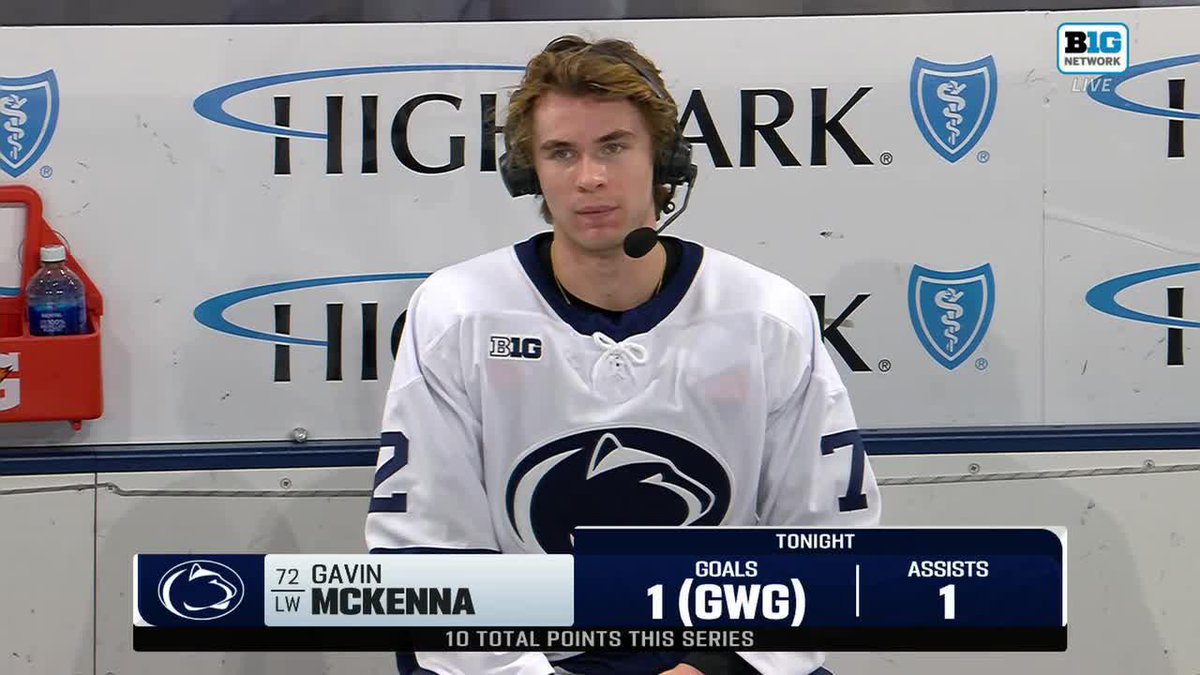 "When you have the opportunity to take a guy 1-on-1 in overtime, you know, I think I like my chances of that." 🗣️ Hear from OT hero Gavin McKenna after netting Penn State Men’s Hockey's game-winner 👇