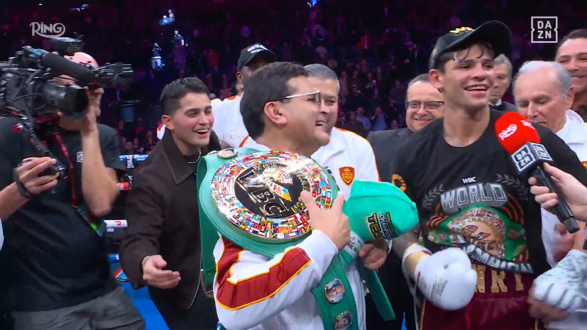"I'm dedicating this to my dad." 🏆 Ryan Garcia gave his father Henry his WBC title after securing the win ❤️ The Ring: High Stakes is LIVE NOW on DAZN 📺