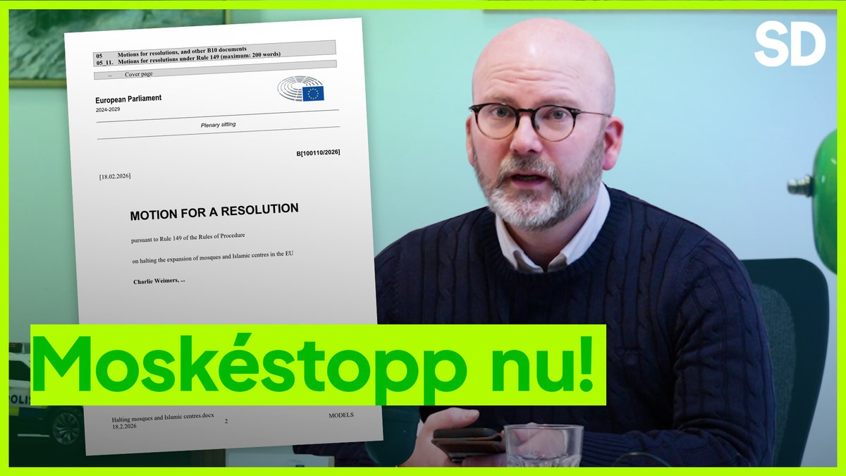 Moskestopp nu! Ett saudifinansierat projekt vill bygga en ny moské i Sverige per månad med början i Östersund, Falköping, Katrineholm, Kalmar, Piteå, Uppsala, Luleå och Vimmerby. Vi har länge kunnat läsa om moskéer i Sverige där extremism och våldsbejakande islamism frodas. Imamer som predikar om hur män ska slå sina fruar och som i familjerådgivning uppmanar kvinnor att inte polisanmäla misshandel i hemmet. En oacceptabel verksamhet som inte ska finnas i Sverige. Här i Bryssel fungerade den saudifinansierade Stormoskén som rekryteringscentral för IS-krigare. Till slut fick staten ta över ägarskapet. Men även i Sverige har rekrytering av jihadkrigare skett i moskéer och bönelokaler från Västerås till Stockholm, Örebro och Eskilstuna. Sedan år 2000 har ett tiotal nya moskéer byggts i Sverige. En majoritet av dessa finansierade av främmande makt. Antalet källarmoskéer och islamiska center är mångfaldigt fler. Idag finns det minst 235 registrerade muslimska församlingar i Sverige. Exakta siffror saknas. Utbyggnaden av moskéer och andra radikaliseringscentraler måste motarbetas aktivt på nationell, lokal och EU-nivå. I mitt senaste förslag till EU-resolution uppmanar jag medlemsländerna att införa ett stopp för nya moskébyggen. Nu insamlingen av stöd för förslaget. Förhoppningsvis kan EU-parlamentets högermajoritet ställa sig bakom initiativet och bidra till att motverka framväxten av fler jihadcentraler.