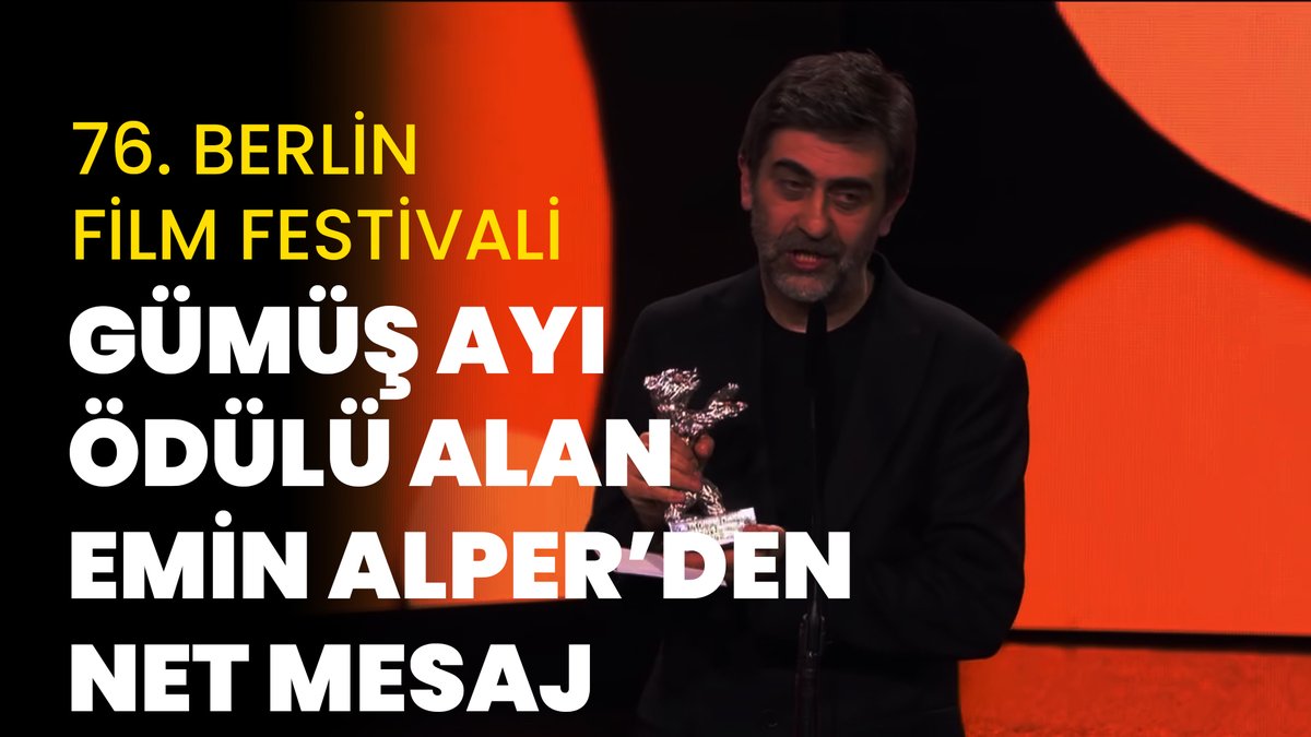 Berlinale’de Gümüş Ayı ödülünü kazanan Emin Alper’den net mesaj: “Filistin halkı, tiranlık altında acı çeken İran halkı, yalnız değilsiniz Rojava’daki Kürt halkı, yalnız değilsiniz Ve benim halkım, siz de yalnız değilsiniz Selahattin Demirtaş, Ekrem İmamoğlu yalnız değilsiniz”