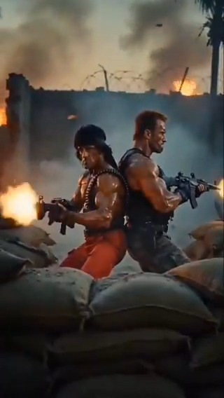 Stallone and Schwarzenegger in Contra: The Movie