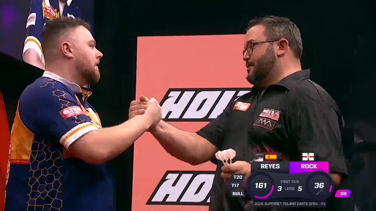 ROCKY ROLLS ON! Cristo Reyes' run in Krakow comes to an end, with Josh Rock winning four straight legs to beat the Spaniard 6-3! 📺 #ET1
