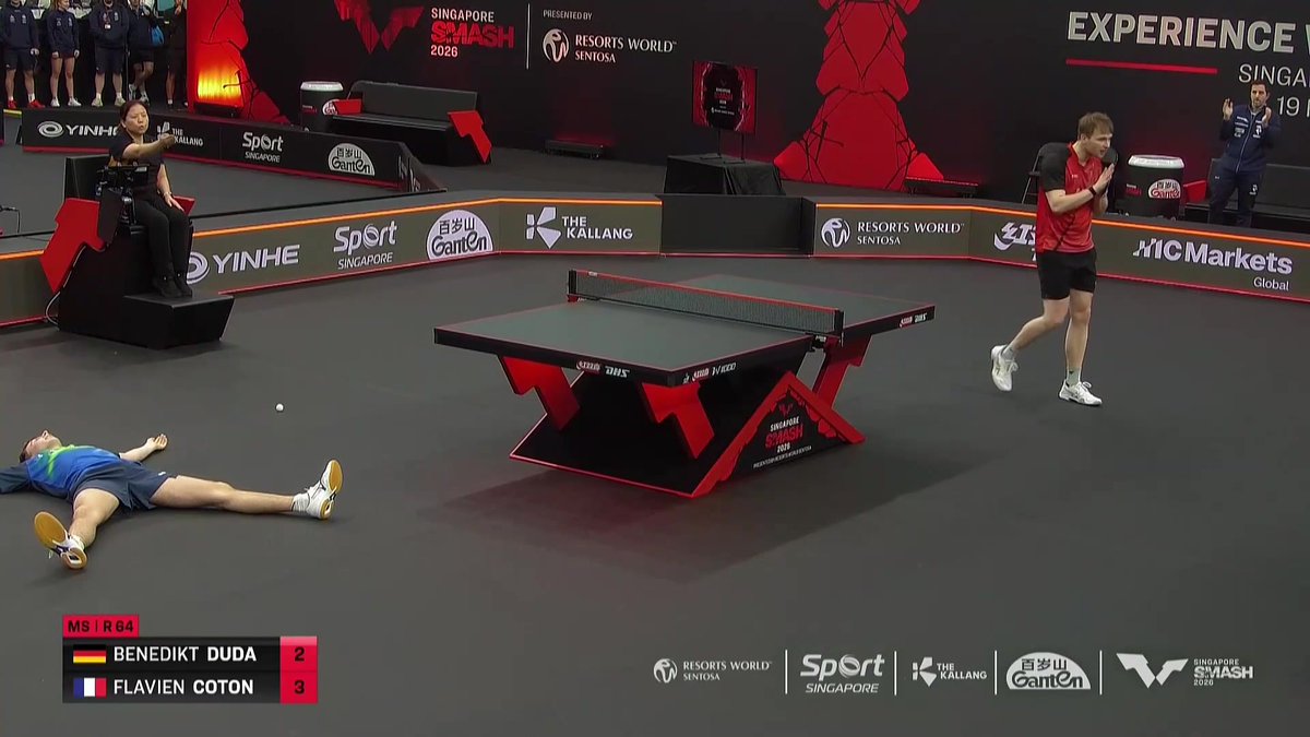 La victoire de Flavien Coton !! Balle de match magnifique pour le Français, qui s'impose contre le n°11 mondial, l'Allemand Benedikt Duda #lequipePING