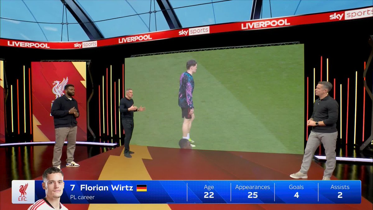 "You can't help but just love watching him play football" ⚽️ Jamie Carragher says Florian Wirtz's numbers still need to improve but his quality is showing now for Liverpool ✨