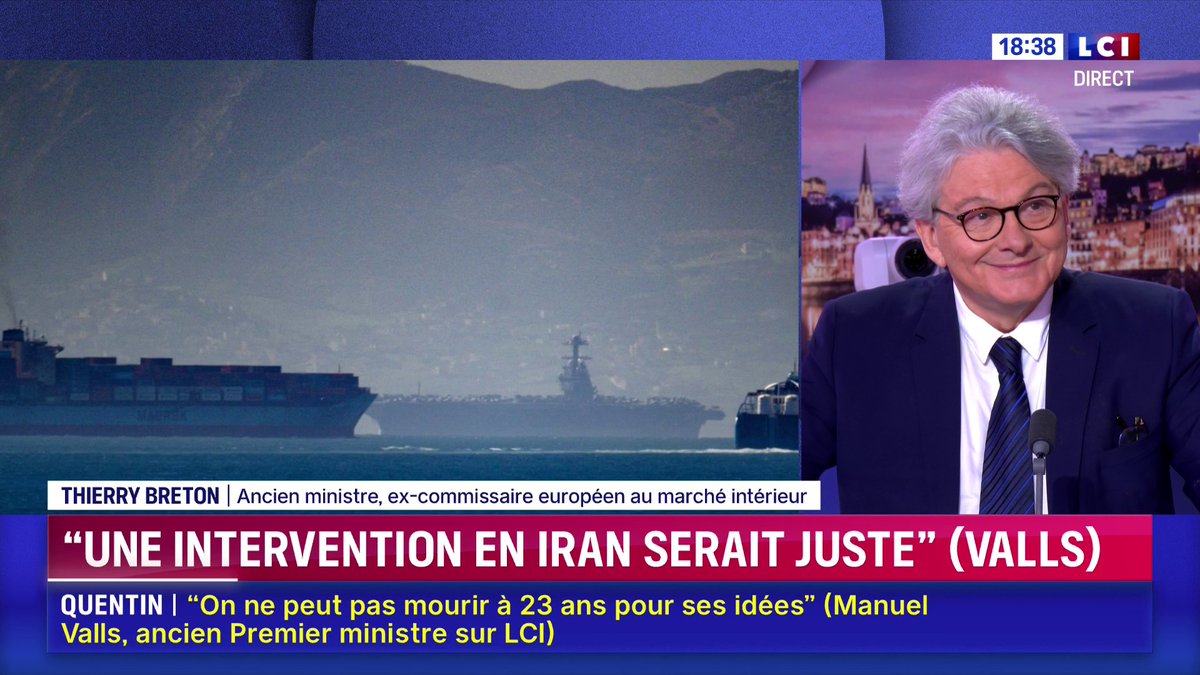 🔴🗣️ "La France doit respecter le droit international. Dieu sait que je suis en attente de la chute du régime des mollahs mais il faut qu'il y ait d'autres méthodes" : contrairement à Manuel Valls, Thierry Breton ne soutiendrait pas une intervention en Iran | LCI