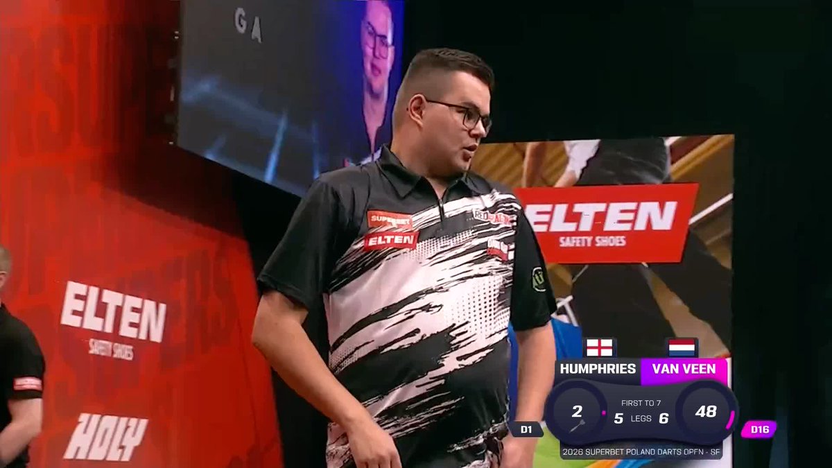 VAN VEEN DEFEATS HUMPHRIES! Gian van Veen will face Luke Littler in the final of the Poland Darts Open, after defeating Luke Humphries 7-5 despite the Dutch Number one missing eight match darts in the previous leg! 📺 #ET1