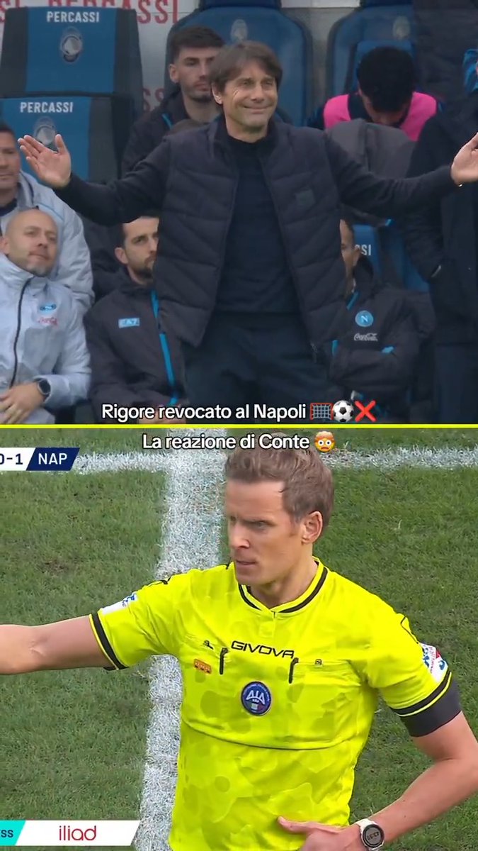 "𝘈 𝘴𝘦𝘨𝘶𝘪𝘵𝘰 𝘥𝘪 𝘳𝘦𝘷𝘪𝘴𝘪𝘰𝘯𝘦..." 🗣️ Rigore revocato al Napoli 🥅⚽🔙 La reazione di Conte 👀 #AtalantaNapoli #SerieAEnilive #DAZN