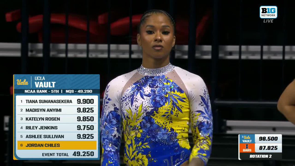 Jordan Chiles' 9.950 on her Lopez vault (in full this time 😅) 📺: Big Ten Network #GoBruins