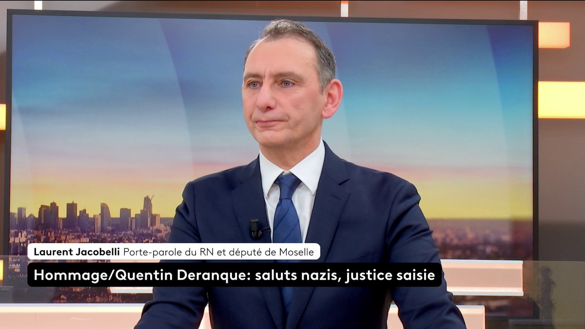 🔴 🗣 "C'est inacceptable, on ne peut se balader le bras en l'air dans les rues de France", juge le député et porte-parole du RN, Laurent Jacobelli alors que des saluts nazis ont été observés dans le cortège de la marche en hommage à Quentin Deranque à Lyon. #canal16