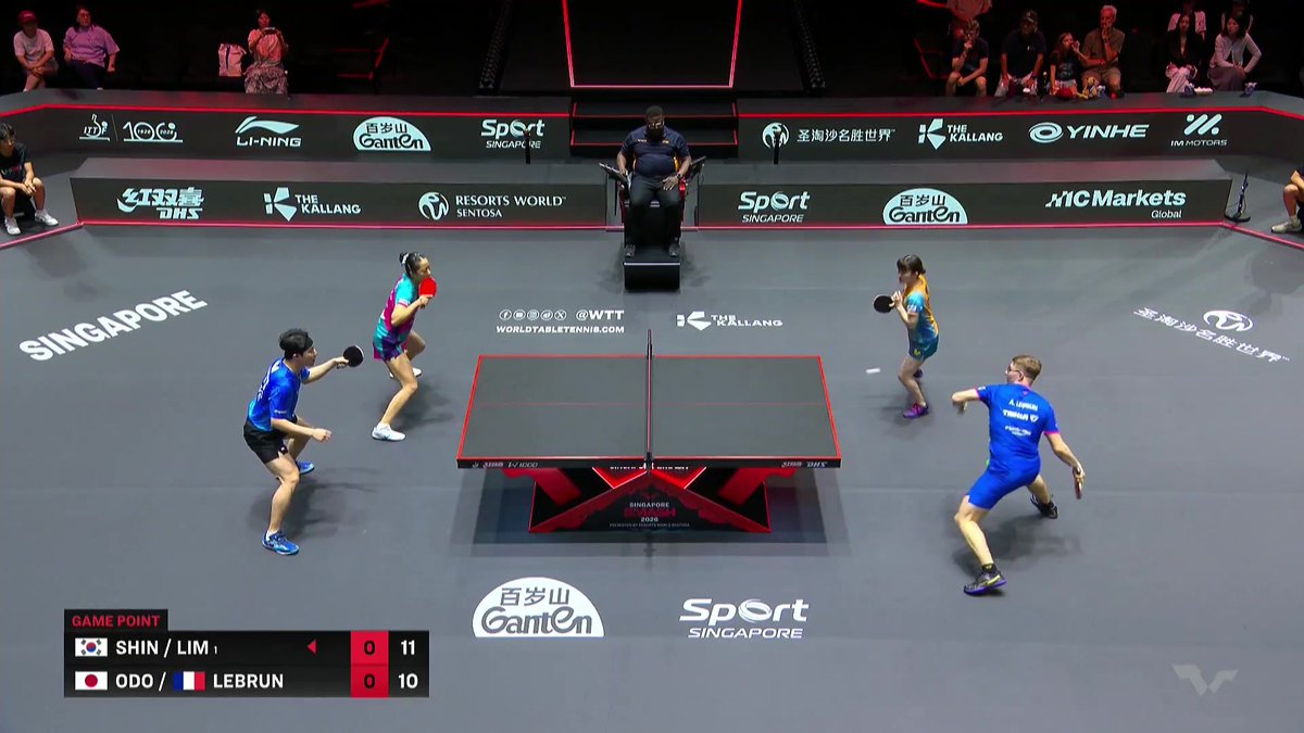 Alexis Lebrun, associé à Satsuki Odo, remporte la première manche ! Le direct sur L'Équipe live > #lequipePING