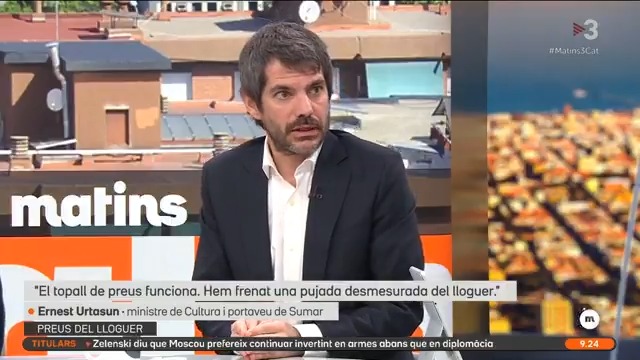 "Hem de renovar 600.000 contractes de lloguer que vencen aviat." El ministre de Cultura, Ernest Urtasun, creu que han d'anar a una "pròrroga obligatòria del preu d'aquests contractes", tot i la "resistència" del PSOE #Matins3Cat
