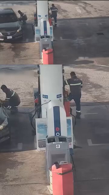 A security camera shows members of the CJNG Cartel trying, unsuccessfully, to set a gas station on fire in Guadalajara.