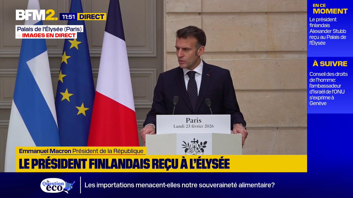 💬"Les engagements politiques et la parole donnée au dernier conseil européen seront tenus, il ne peut en être autrement" Emmanuel Macron assure de sa "détermination" à soutenir l'Ukraine avec le prêt de 90 milliards d'euros, malgré l'opposition de la Hongrie #BFM2
