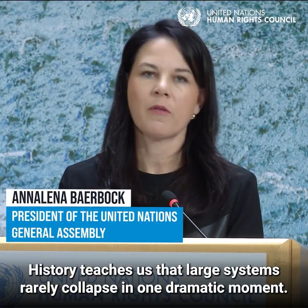 "We should remember once and for all and again that appeasement in the light of the most severe human rights violations never prevails," Annalena Baerbock Annalena Baerbock told the United Nations Human Rights Council at the opening of its 61st session at United NationsGeneva. #HRC61