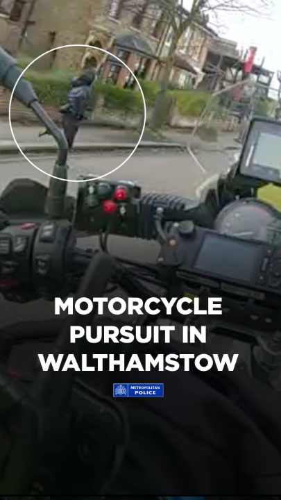 What started as a routine patrol in Walthamstow quickly turned into a pursuit. When officers tried to stop the rider, he made off, crashing into an officer’s bike. He was later arrested after a chase and found in possession of drugs and a sword.
