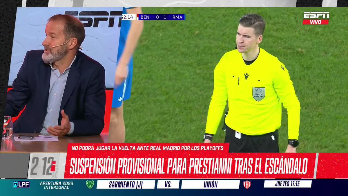 🚨 ATENCIÓN CON ESTA DECISIÓN UEFA suspende provisionalmente a Prestianni tras el problema generado con Vinicius en la Champions League. ▶️ Mirá #ESPNF12 en el Plan Premium de #DisneyPlus