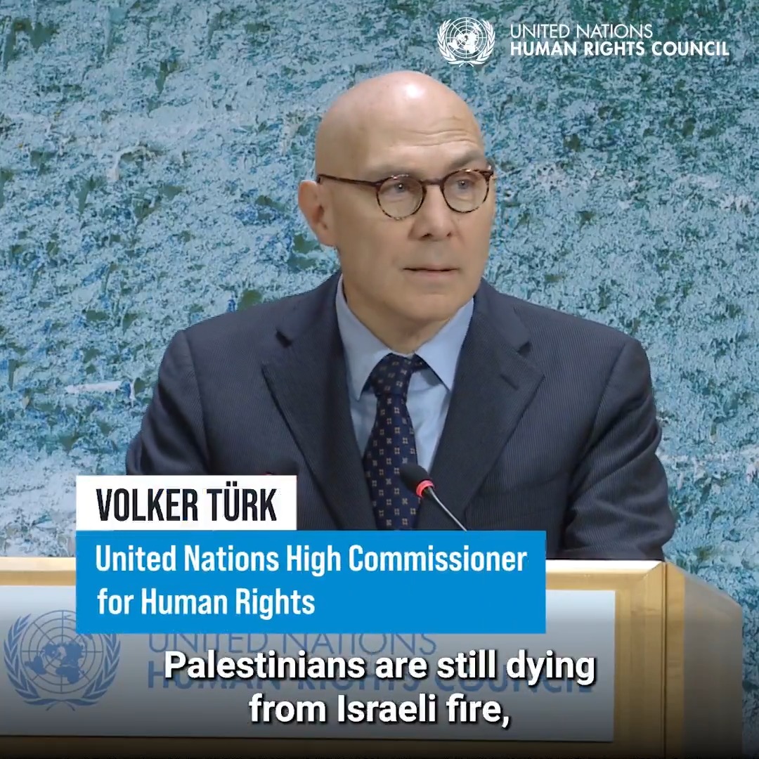 "The situation in #Gaza remains catastrophic," UN Human Rights chief Volker Türk told the United Nations Human Rights Council. "There are concerns over ethnic cleansing in both Gaza & the West Bank where Israel is accelerating efforts to consolidate unlawful annexation," he said at #HRC61.