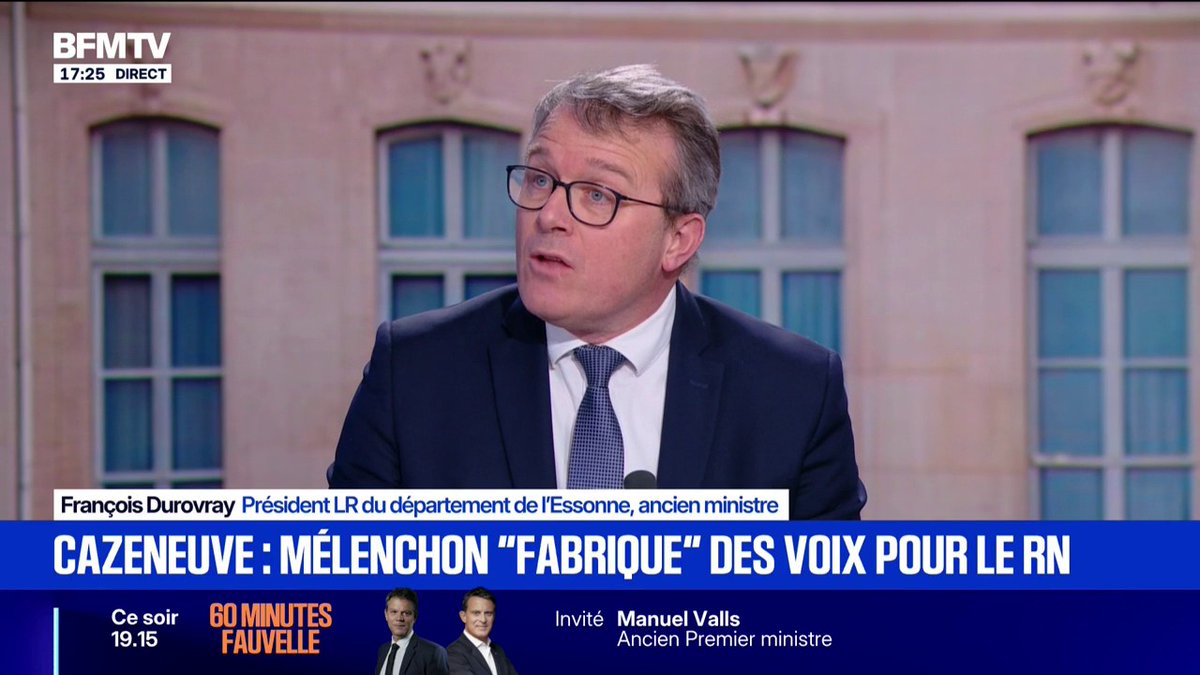 "LFI a sans doute besoin de l'arrivée au pouvoir du RN pour espérer exister et mettre le chaos dans le pays", estime François Durovray, président LR du département de l'Essonne