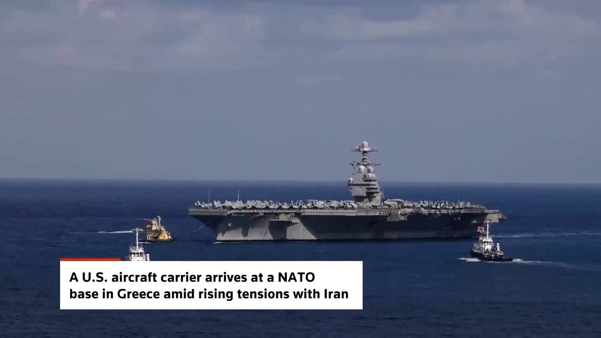 🚨🌏🇺🇸 America's Largest Aircraft The USS Gerald Ford - docks at a NATO Base in Greece as it continues its journey towards the Middle East in preparedness for the upcoming War with Iran.