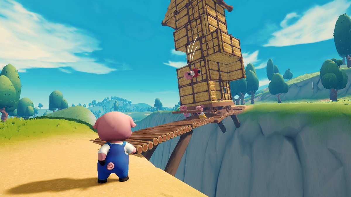 3匹の子豚になって家を作る4人協力ゲーム『Pigs and Wolf』デモ版公開 昼は素材を集めてカートの上に家づくり。夜は狼の襲撃を生き延びる 何度も夜を生き延び、家を移動・改善しながら安全な村を目指す 遊んだけどまだ未完成。でもこのコンセプトは磨けば光り輝きそう
