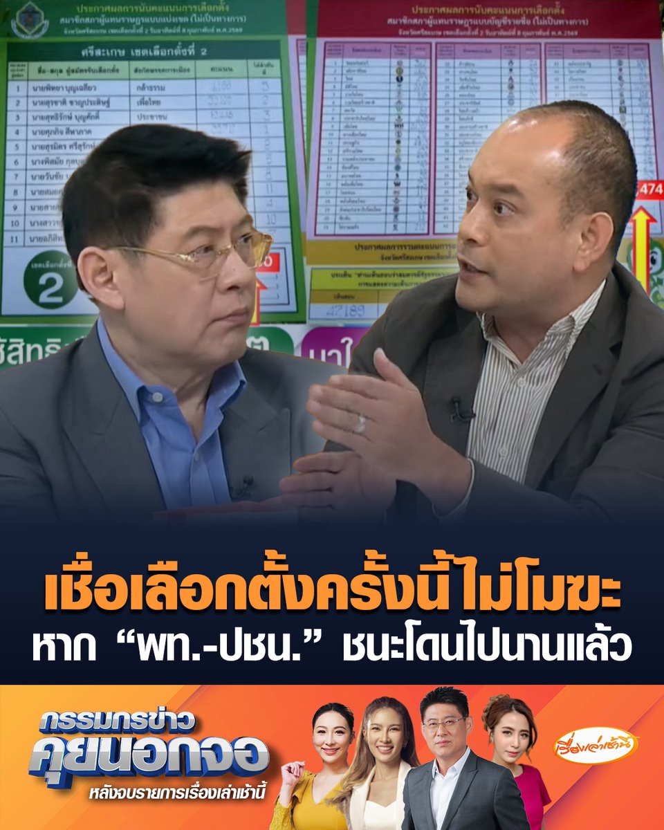 ณัฐวุฒิ ใสยเกื้อ เห็นด้วย กกต.จัดการเลือกตั้งไม่โปร่งใส เชื่อหากเรื่องนี้เดินไปถึงศาลรัฐธรรมนูญก็ไม่โมฆะ ผลการเลือกตั้งแบบนี้ พลังอนุรักษ์นิยมอยากได้มานาน 20 ปี มองหาก "เพื่อไทย-ประชาชน" ชนะเลือกตั้ง โมฆะแน่ล้านเปอร์เซ็นต์ #เรื่องเล่าเช้านี้ #ครอบครัวข่าว3 #กรรมกรข่าวคุยนอกจอ #เพื่อไทย