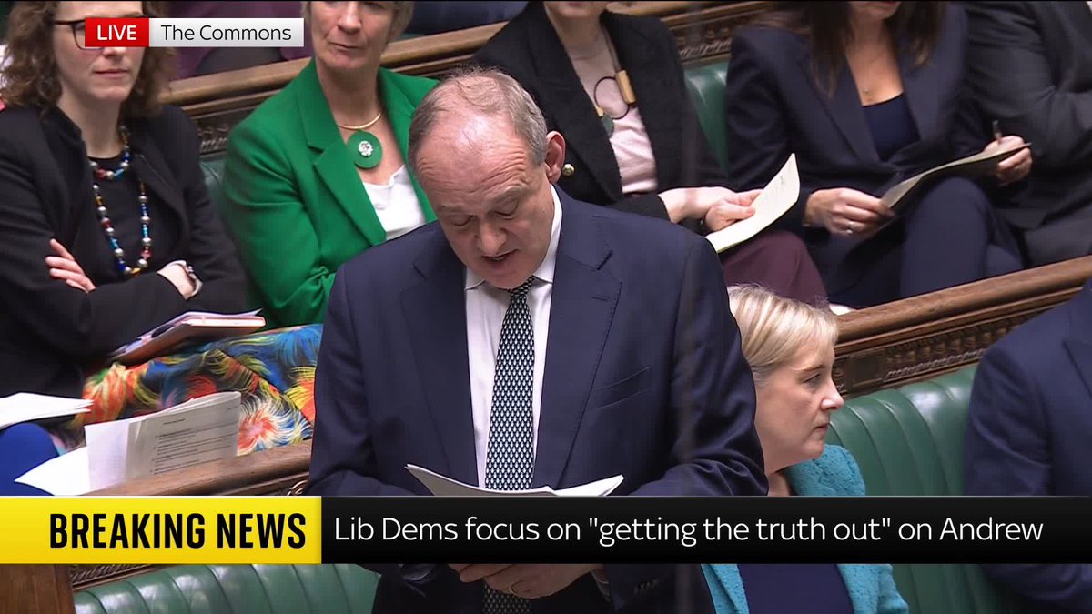 "This is the first truly global scandal." Lib Dems leader Sir Ed Davey remarks on the impact of the Epstein files as the House of Commons debates releasing files on Andrew Mountbatten-Windsor. The former prince has denied any wrongdoing.